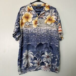 Thumbs Up Hawaiian Shirt 100% Rayon Hibiscus Flower Size L